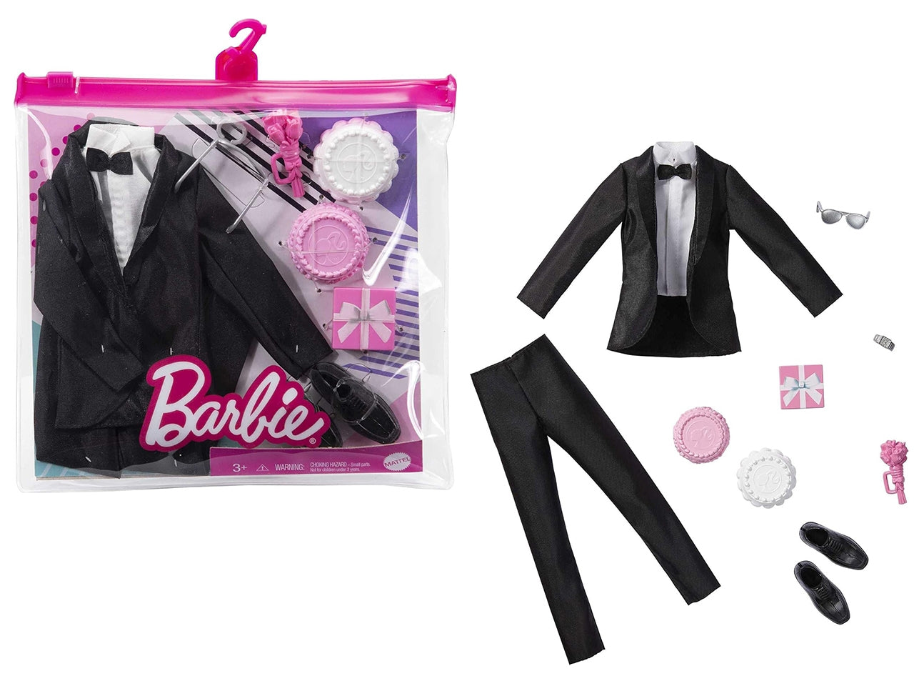 Barbie Ken Fashion 2-Pack, vestito da sposo per bambola Ken con smoking, scarpe, orologio, regalo, torta nuziale con vassoio e bouquet | Mattel