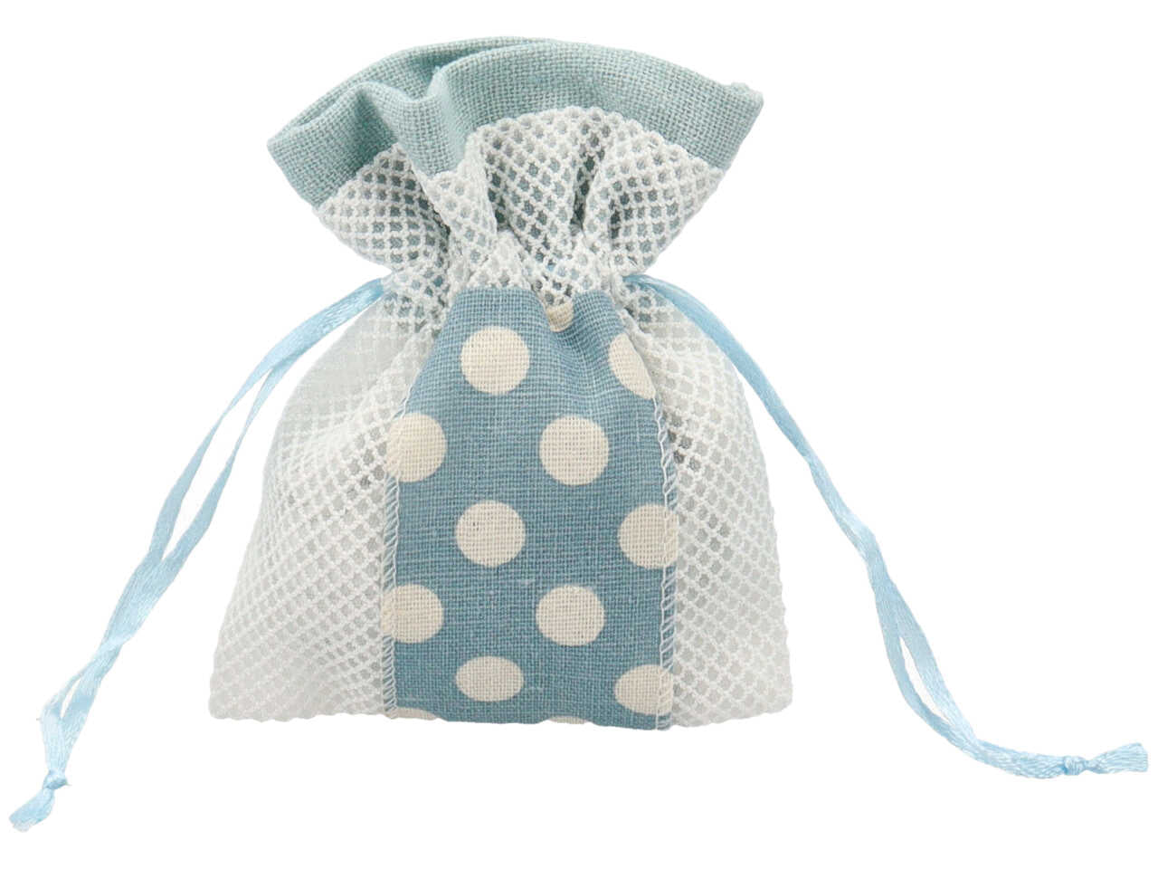 Sacchetto rete c/fascia pois colore celeste