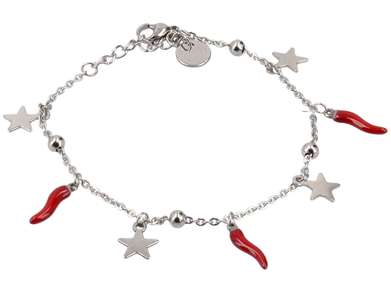 Bracciale acciaio charme con corno e stelline