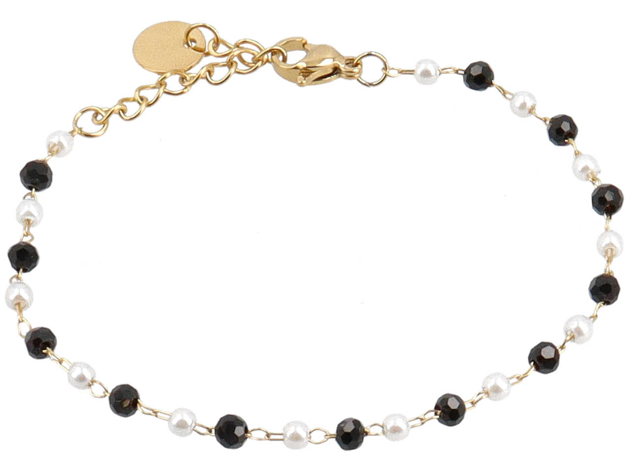 Bracciale oro cristalli neri e perline