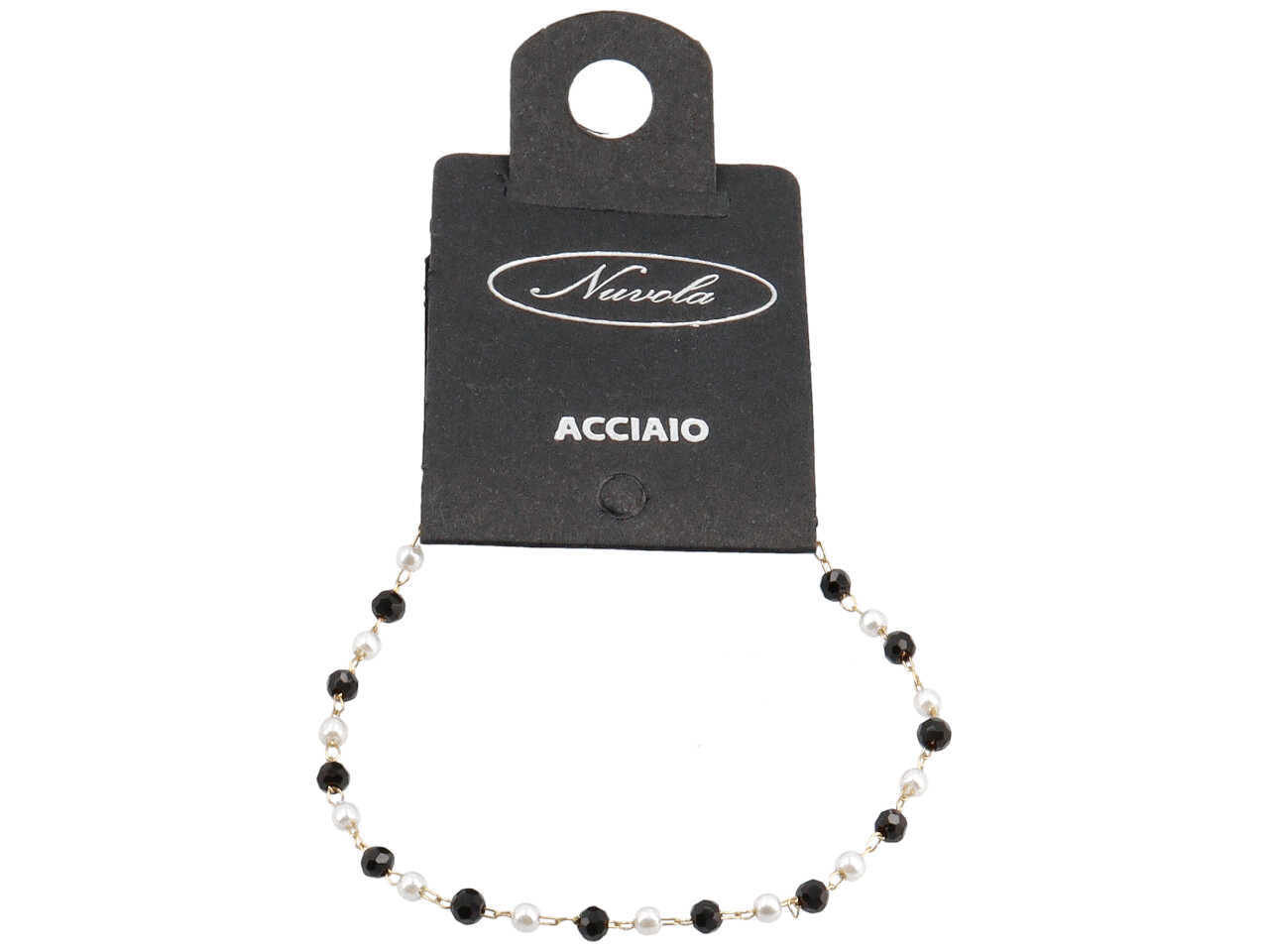 Bracciale oro cristalli neri e perline