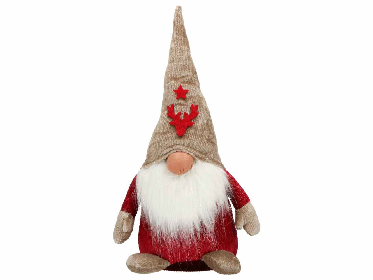 Gnomo con vestito rosso e cappelo ecru' 20x17x41cm