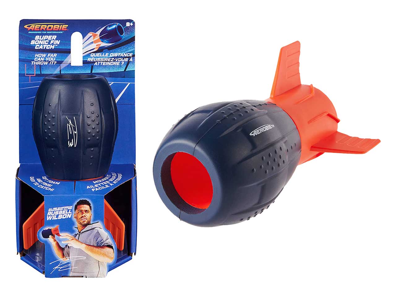 Aerobie Super Sonic Fin Catch Football Jouet d'extérieur en matériau Souple pour Enfants et Adultes à partir de 8 Ans Bleu/Orange