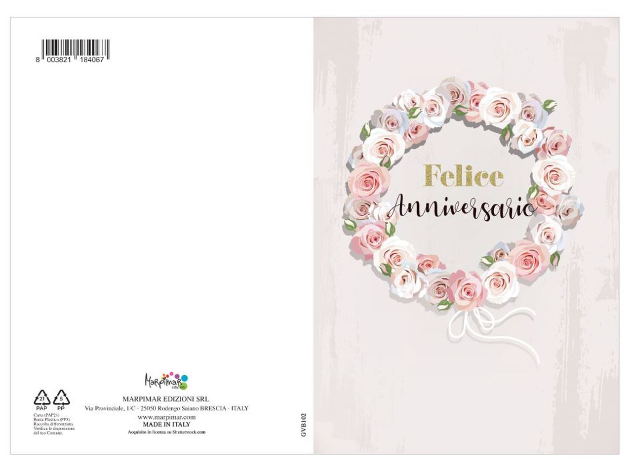 Biglietto auguri per anniversario con glitter con busta