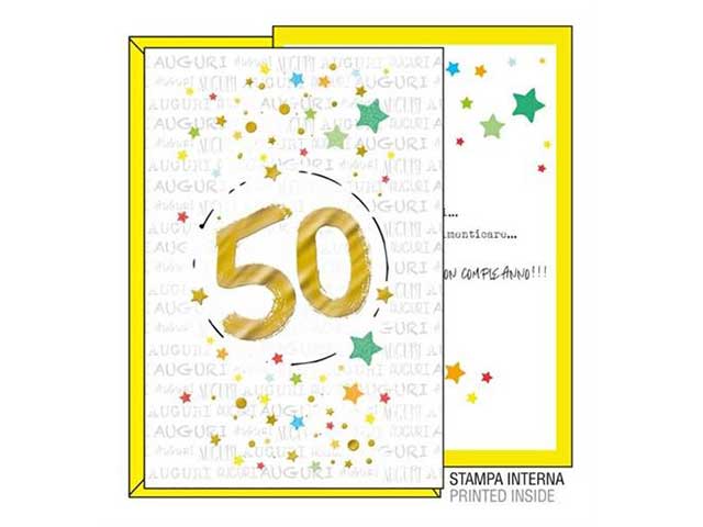 Biglietto auguri compleanno 50 anni giallo