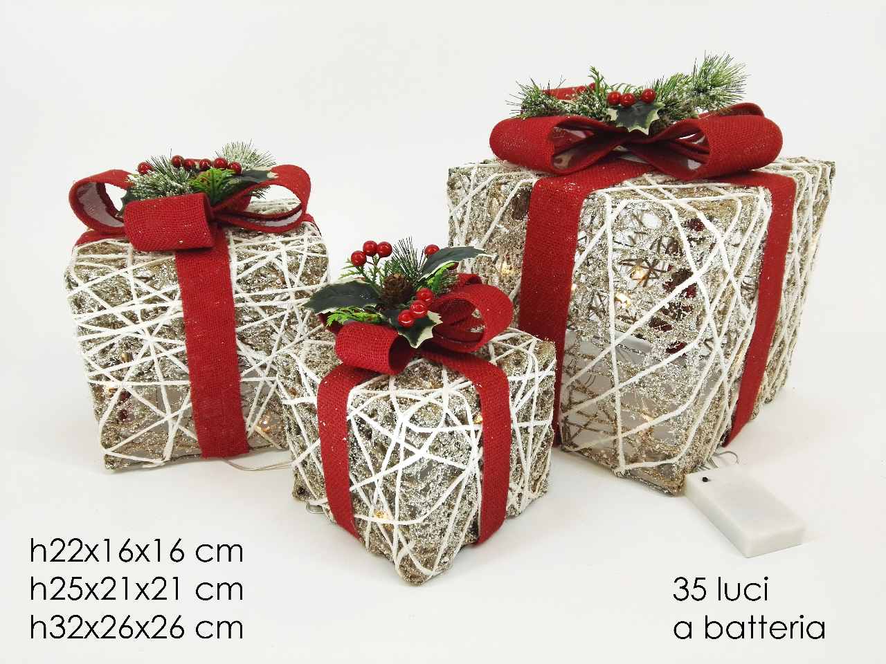 set 3 pacchi con spago bianco/ghir. 35luci