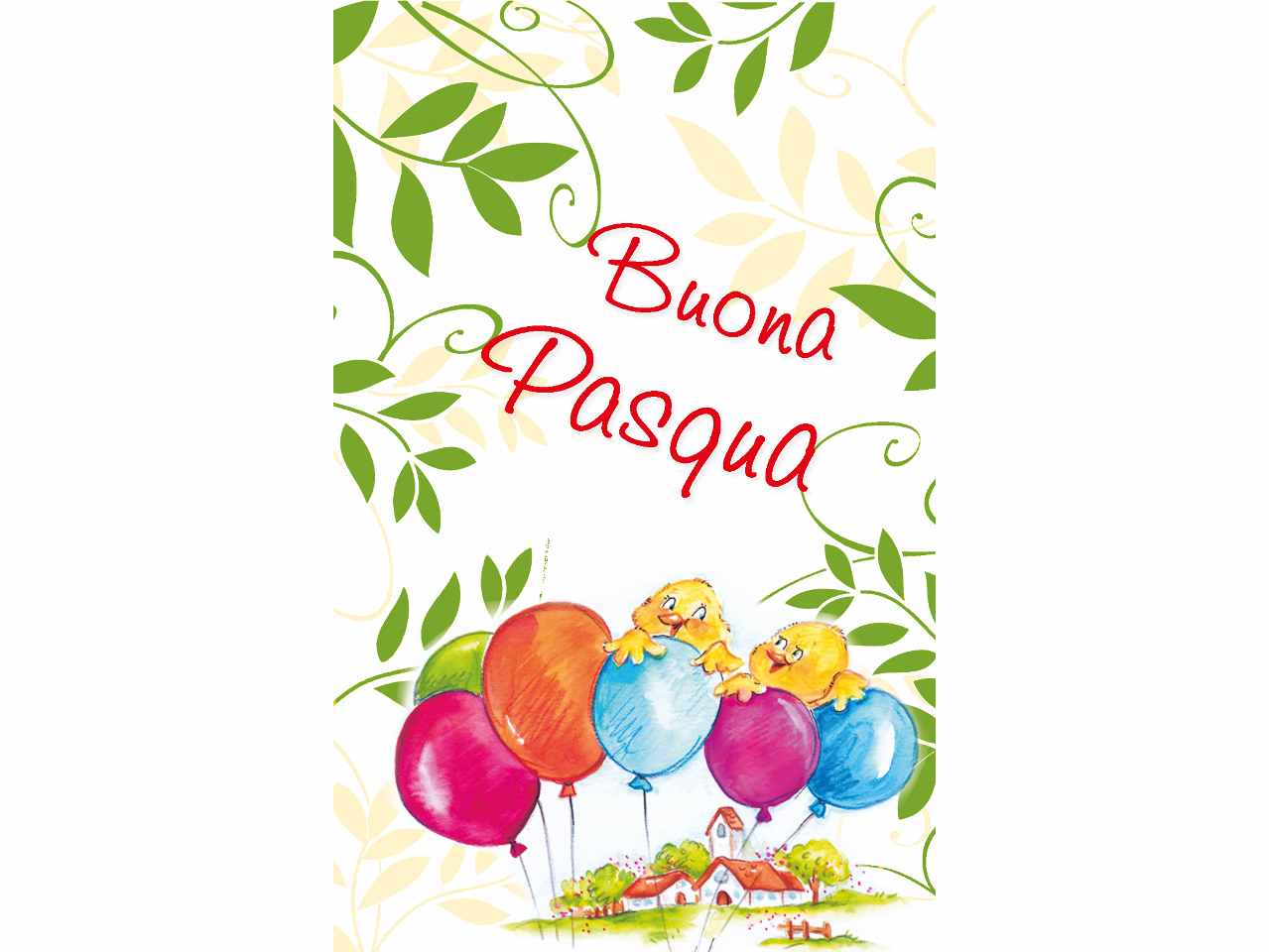 Biglietto buona pasqua mini con pulcini e palloni