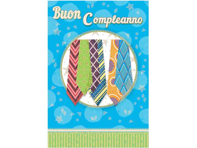 Biglietto auguri con disegno cravatta blu-verde