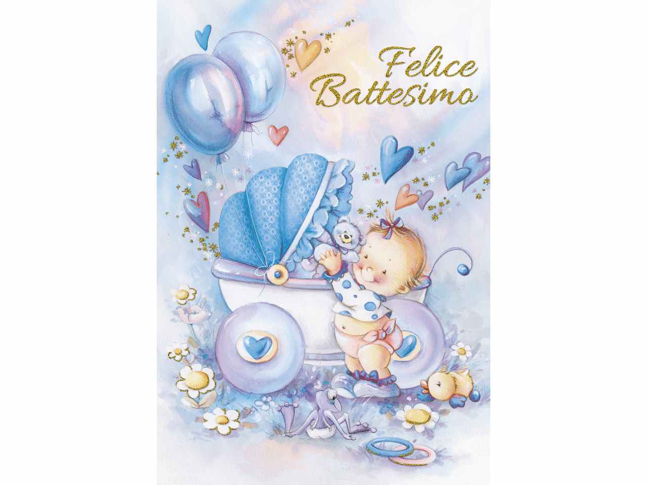 Hearts And Stars Biglietto Di Auguri Per Battesimo – Blu Con Stella D’Argento – Interno Vuoto