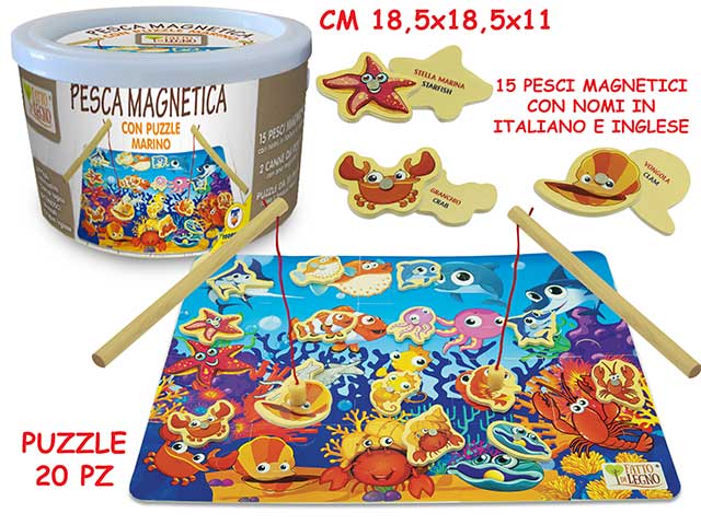 Secchiello pesca magnetica in legno 40555