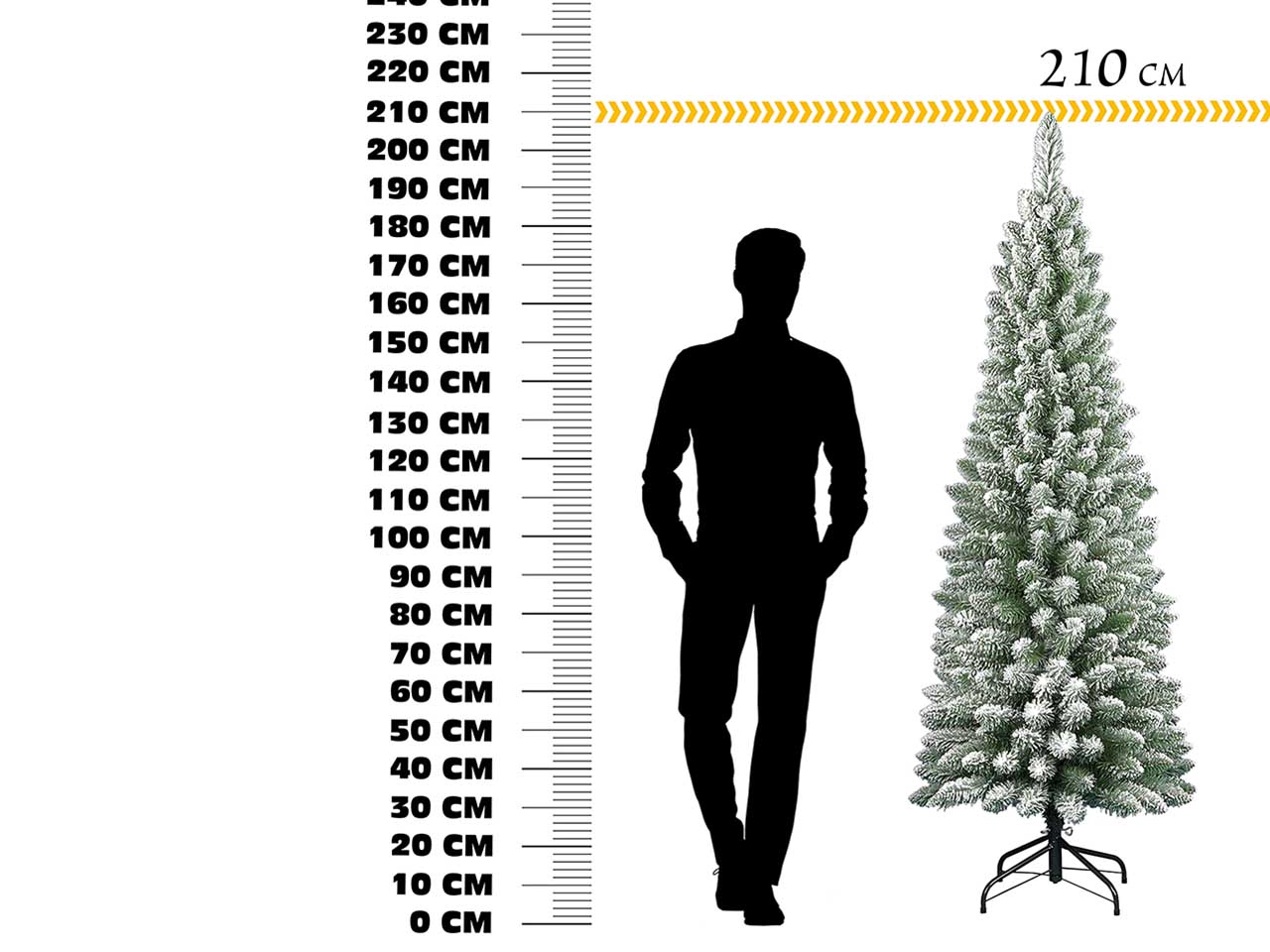 Albero di natale slim deluxe penicel innevato 210cm 442 rami diametro 60cm