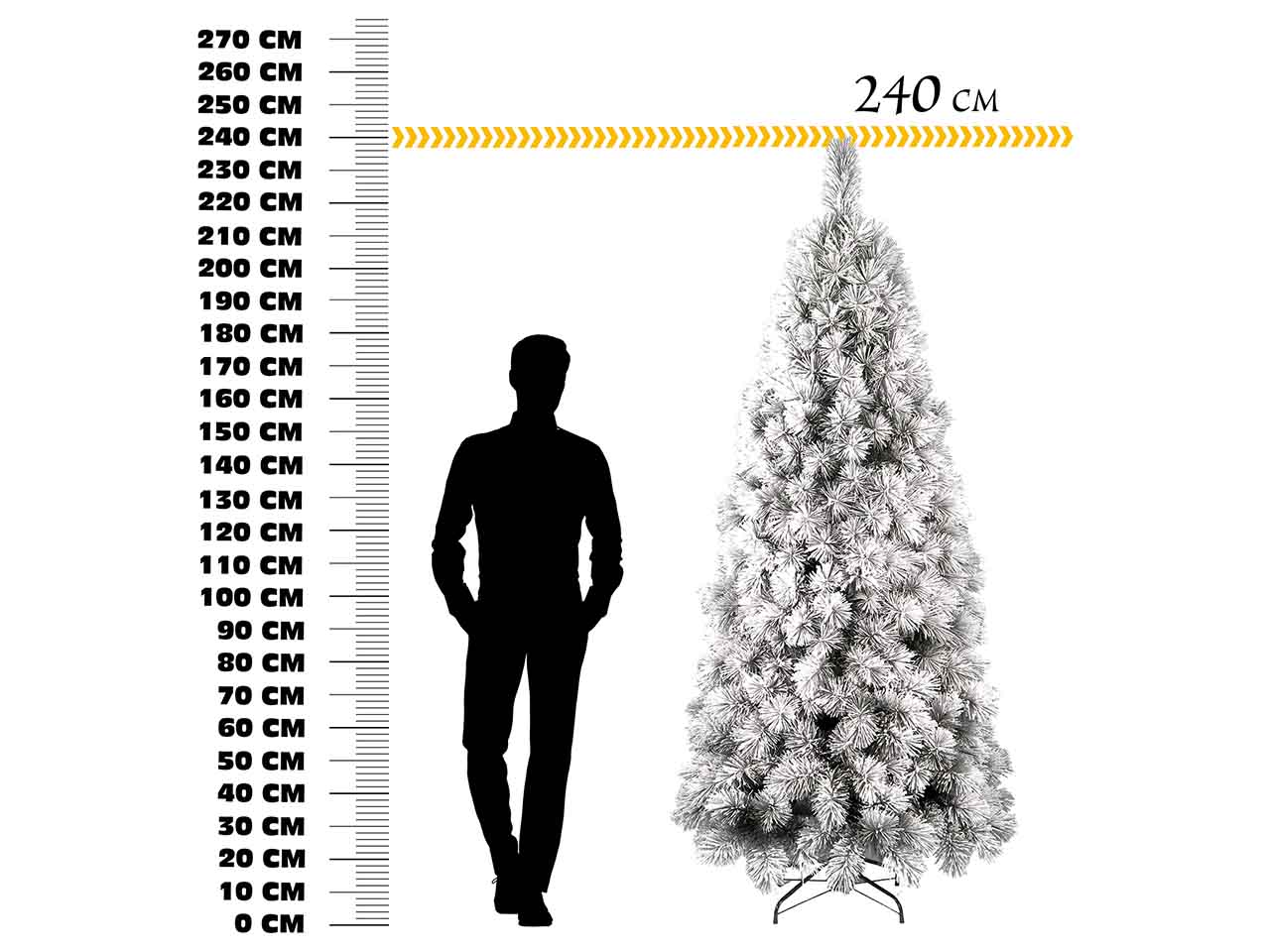 Albero di natale slim montana innevato 240cm 910 rami diametro 109cm