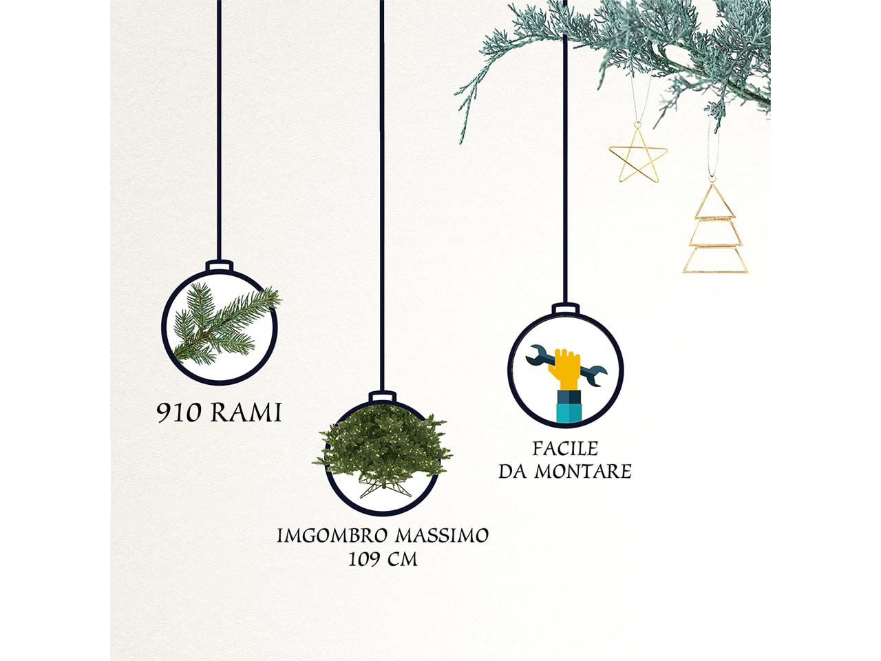 Albero di natale slim montana innevato 240cm 910 rami diametro 109cm