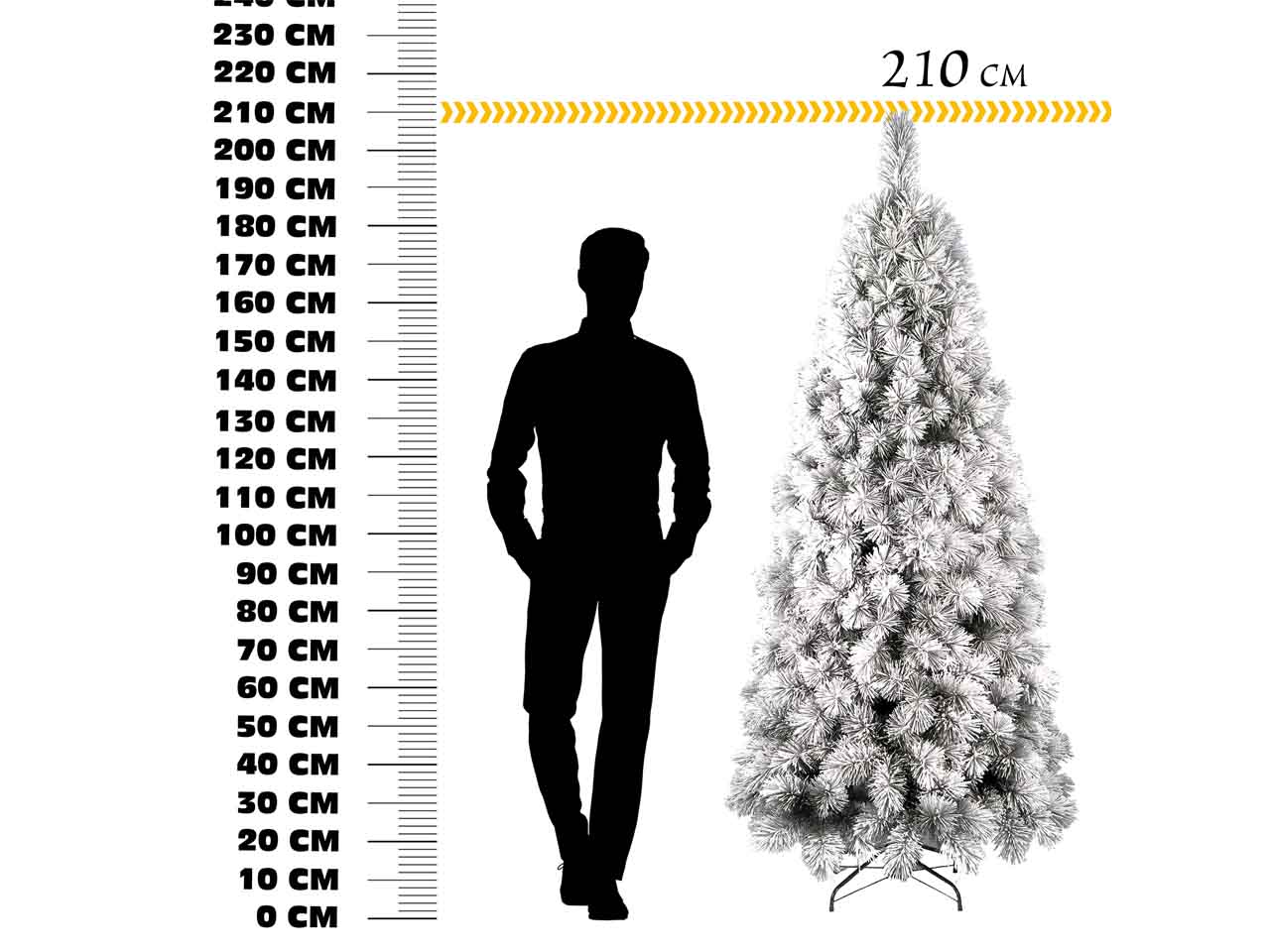 Albero di natale slim montana innevato 210cm 656 rami diametro 96cm