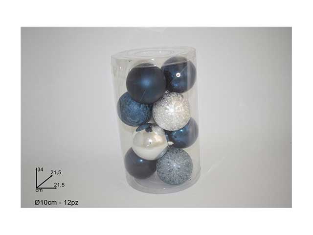 palline natalizie blu diametro 10cm - 12 pezzi