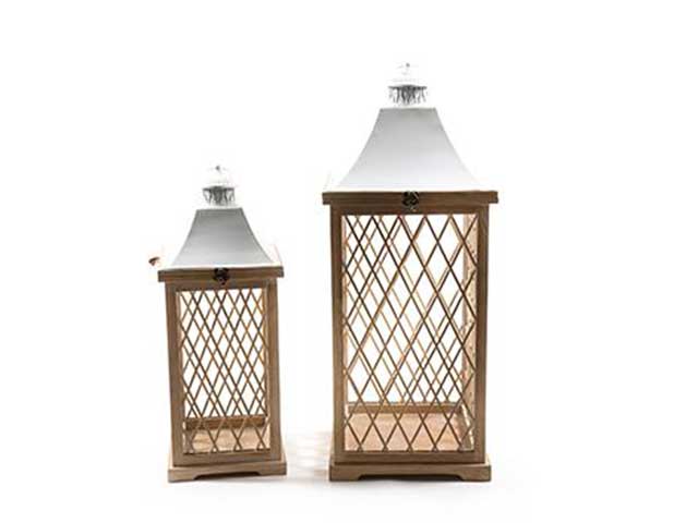 lanterna legno e metallo 2pz 20379