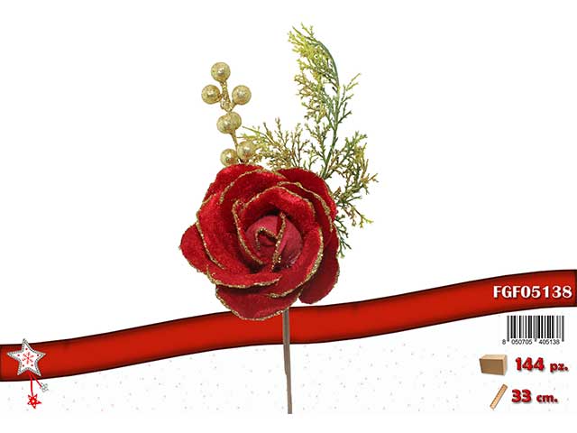 rosa rossa 33cm c/sfere e glitter oro