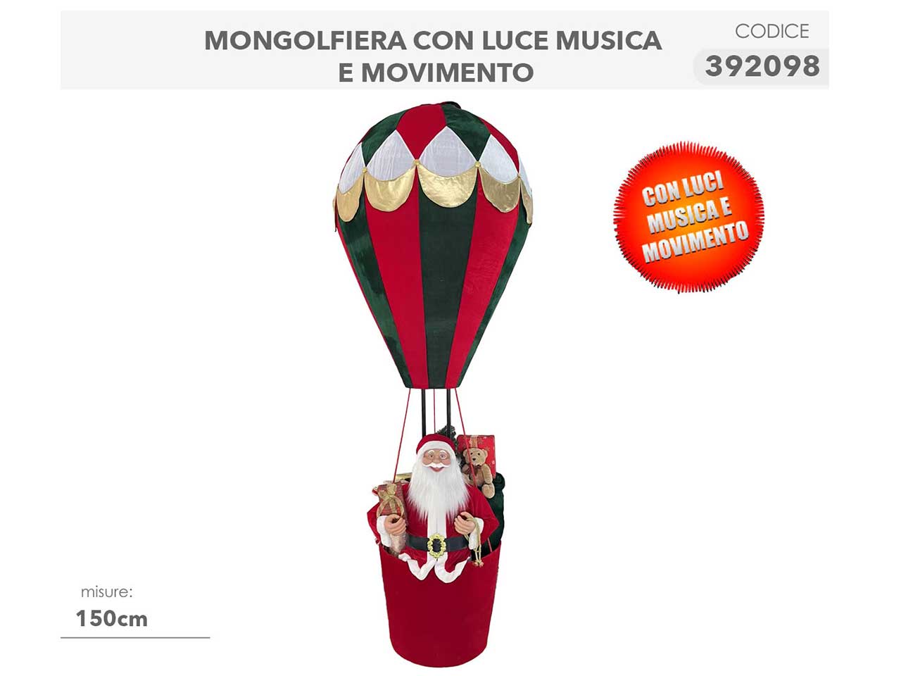 mongolfiera 150cm con luci, musica e movimento