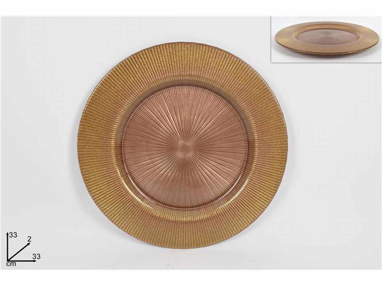 Piatto vetro 33cm marrone glitter oro