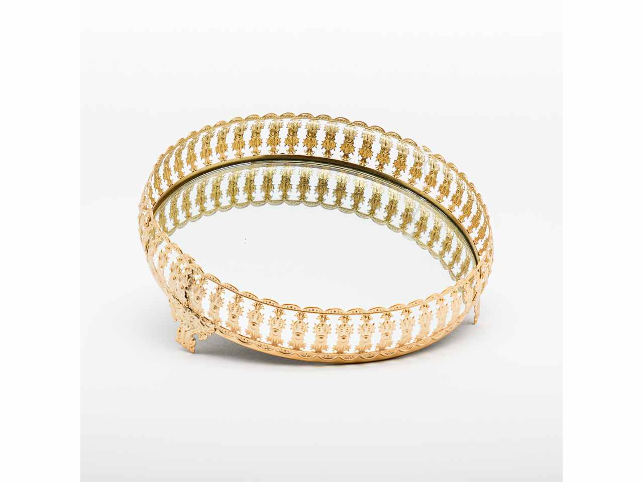 Vassoio con specchio e base oro 33x33x8cm