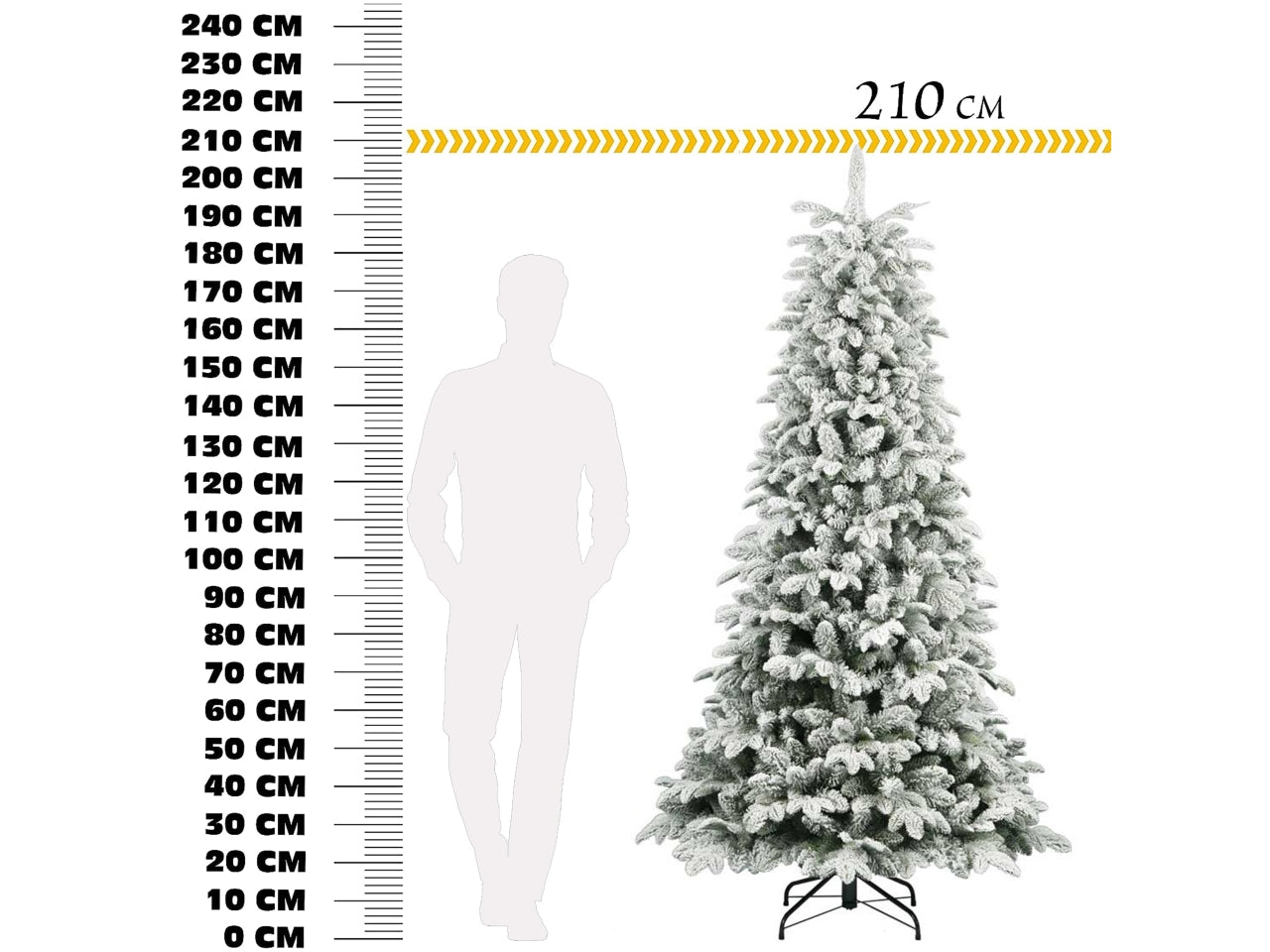 Albero di natale floccato modello north ice altezza 210cm in pe + pvc con 967 rami