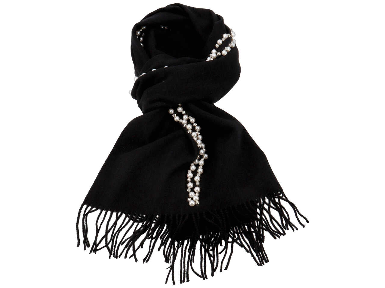 sciarpa con perle e strass 70x190cm nera 100% POLIESTERE