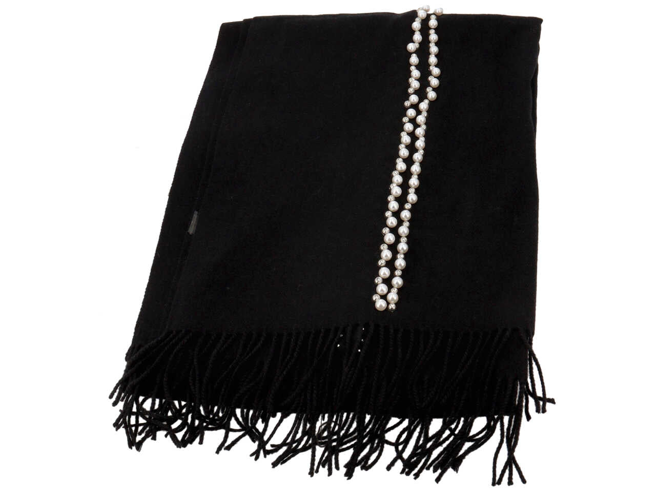 sciarpa con perle e strass 70x190cm nera 100% POLIESTERE