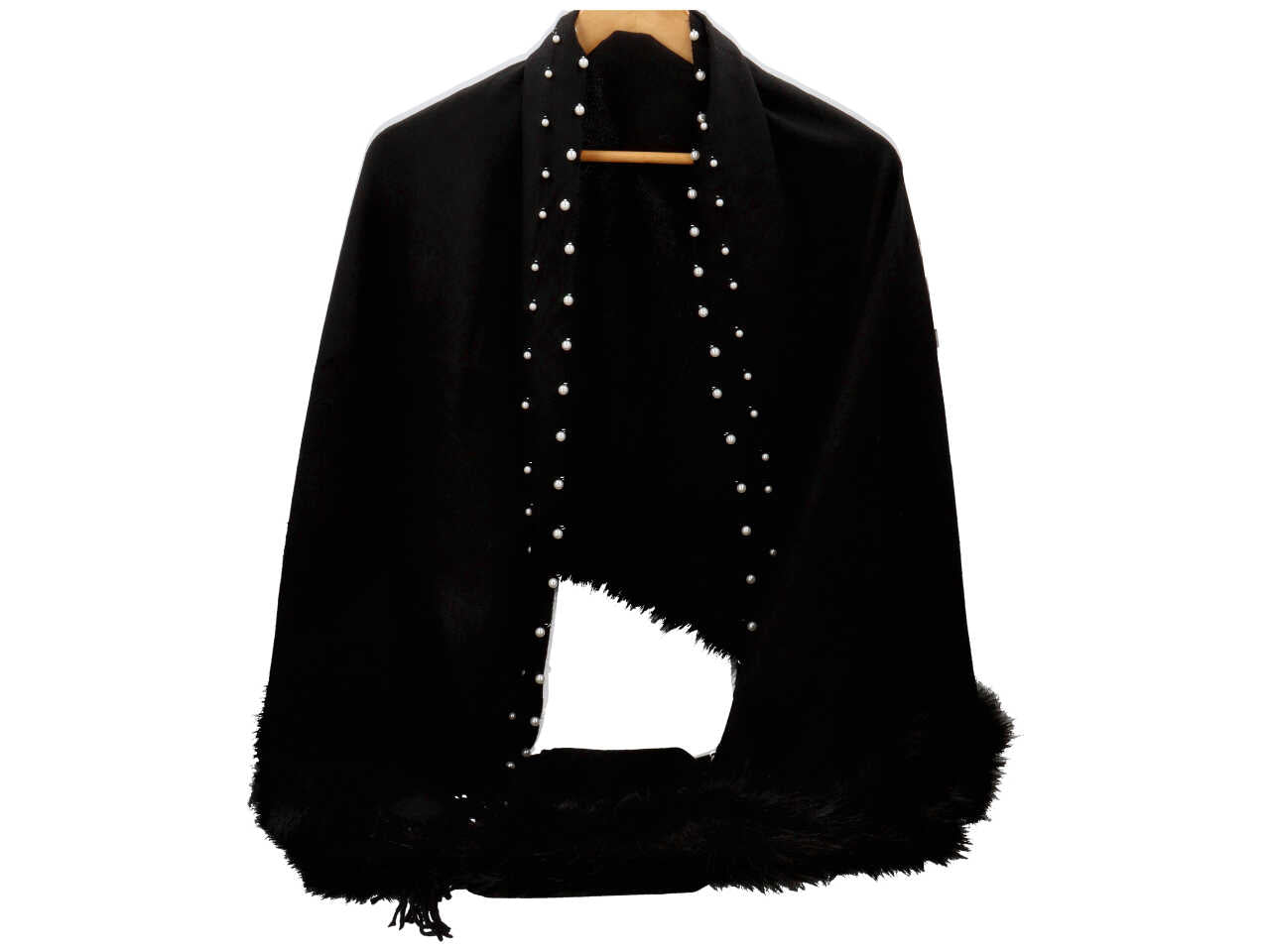 MANTELLA CON PERLE E PELO ECOLOGICO NERO 80% VISCOSA 20% LANA