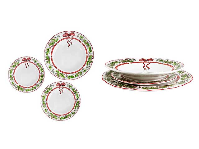 Piatti natalizi ribbon in porcellana - la confezione comprende 18 piatti