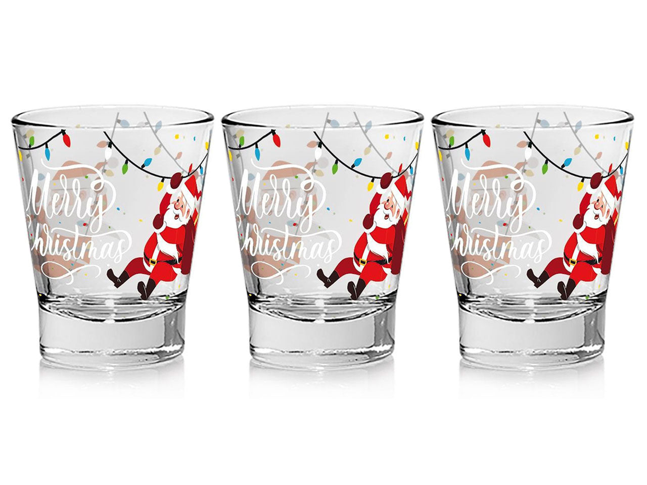 Bicchiere da caffe' modello caffeino in vetro capacita' 85cc misura d.59xh.70mm decorazione christmas swing - la confezione comprende 3 bicchieri