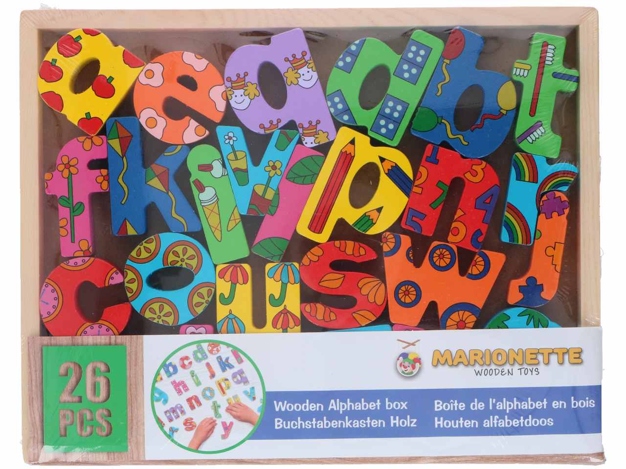 Marionette wooden toys 26 lettere in legno 22x2,6x28cm