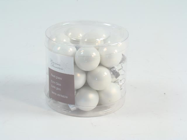 palline natalizie bianco in vetro diametro 2,5cm - 24 pezzi