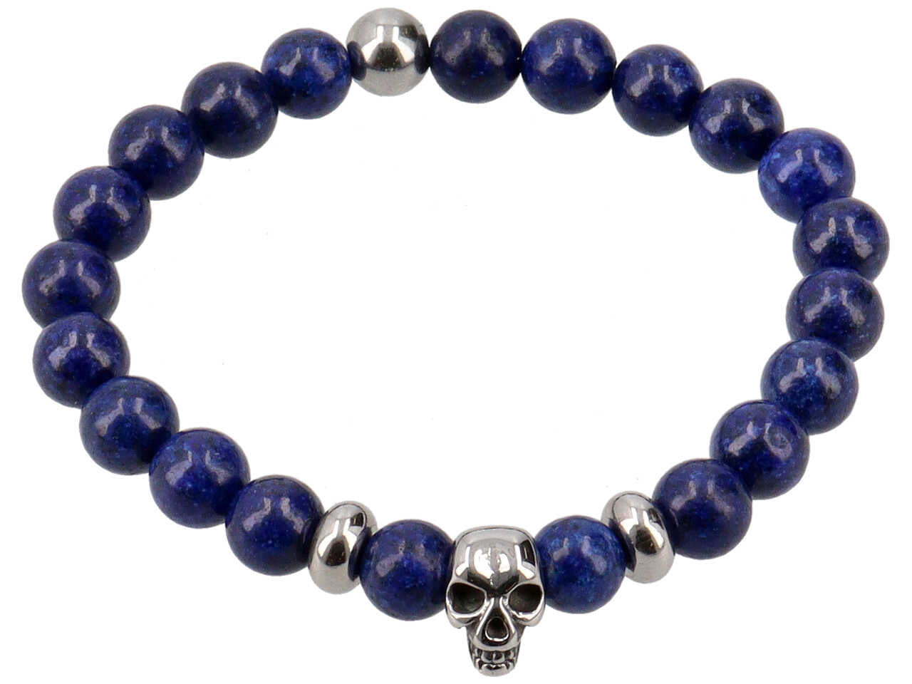 Bracciale elastico con sfere in vetro e teschio