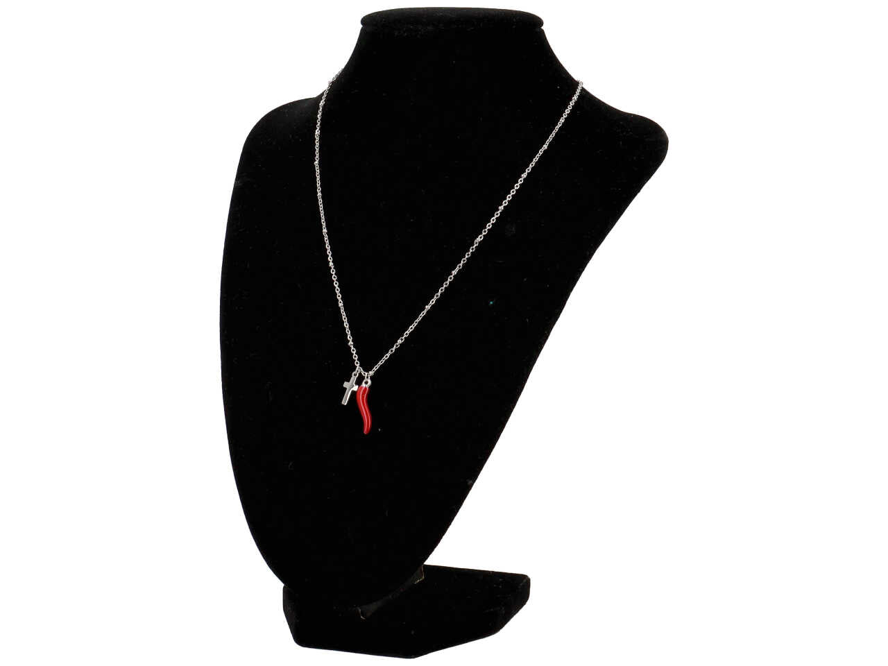 Collana in acciaio con cornetto e croce
