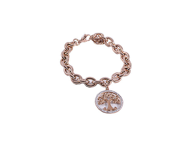 Bracciale catena acciaio rosa c/albero